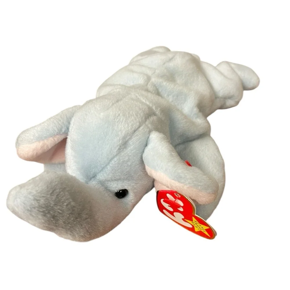 Ty Beanie Baby Peanut -‎ MWMT Elephant light Blue 1995